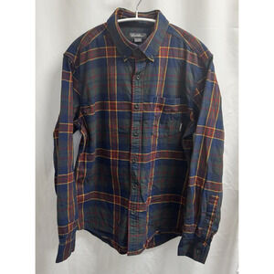 Eddie Bauer Cotton Easy Care Warm Flannel Shirt Men's Size Medium Navy Blue